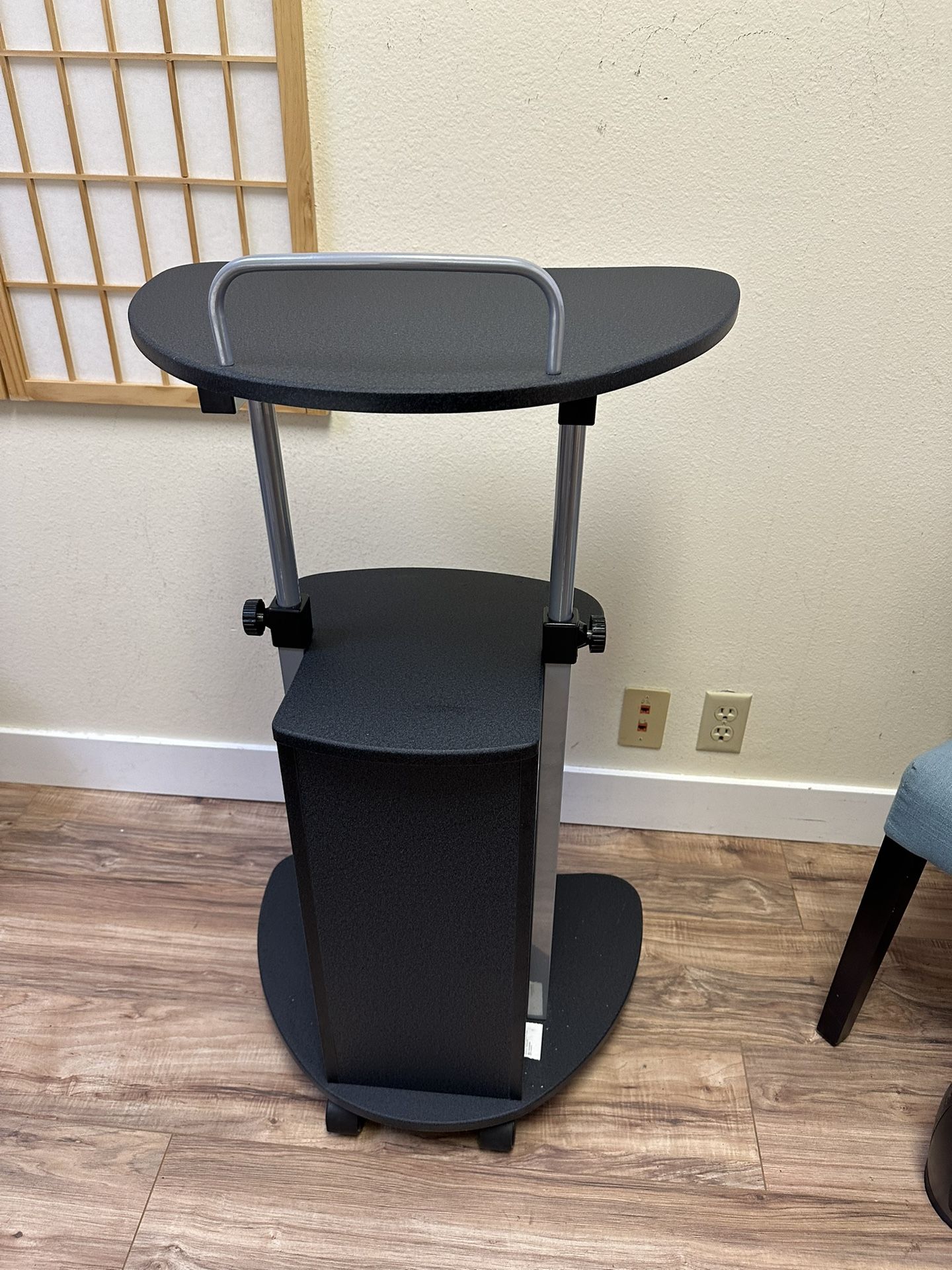 Techni Mobili Sit-to-Stand Rolling Adjustable Height Laptop Cart with Storage, Graphite, 22 x 16 x 46