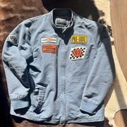Harley Davidson Motors Blue Pre Luxe Patches Racing Jacket Mens