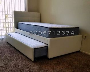 Twin twin size white trundle with orthopedic Mattress
