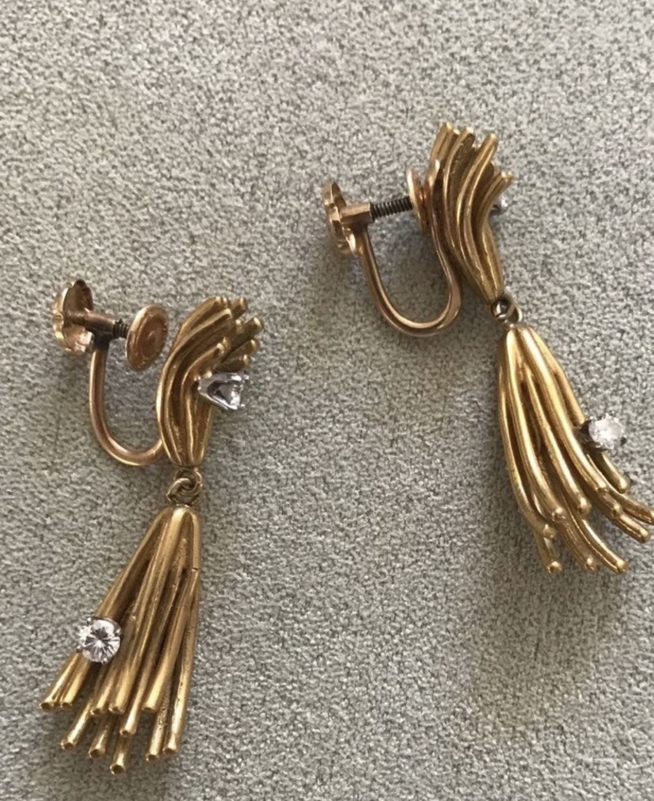 Vtg 14 kt yellow Solid gold french screw back drop w/ 4 0.06ct diamond Earrings 10.3g