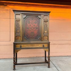 Vintage Berkey & Gay Cabinet Bookcase Armoire Antique Furniture Walnut 2 Shelf Carved Wood w/ Key
