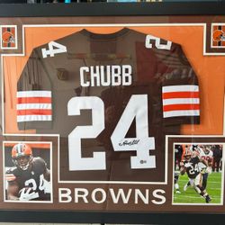 Nick Chubb Framed Jersey Auto With COA 