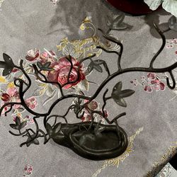 Heavy bronze Jewelry Tree earring ring tray Holder large 16” Metal leaves