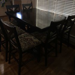 Dark Wood Dining Table Set with 8 Chairs