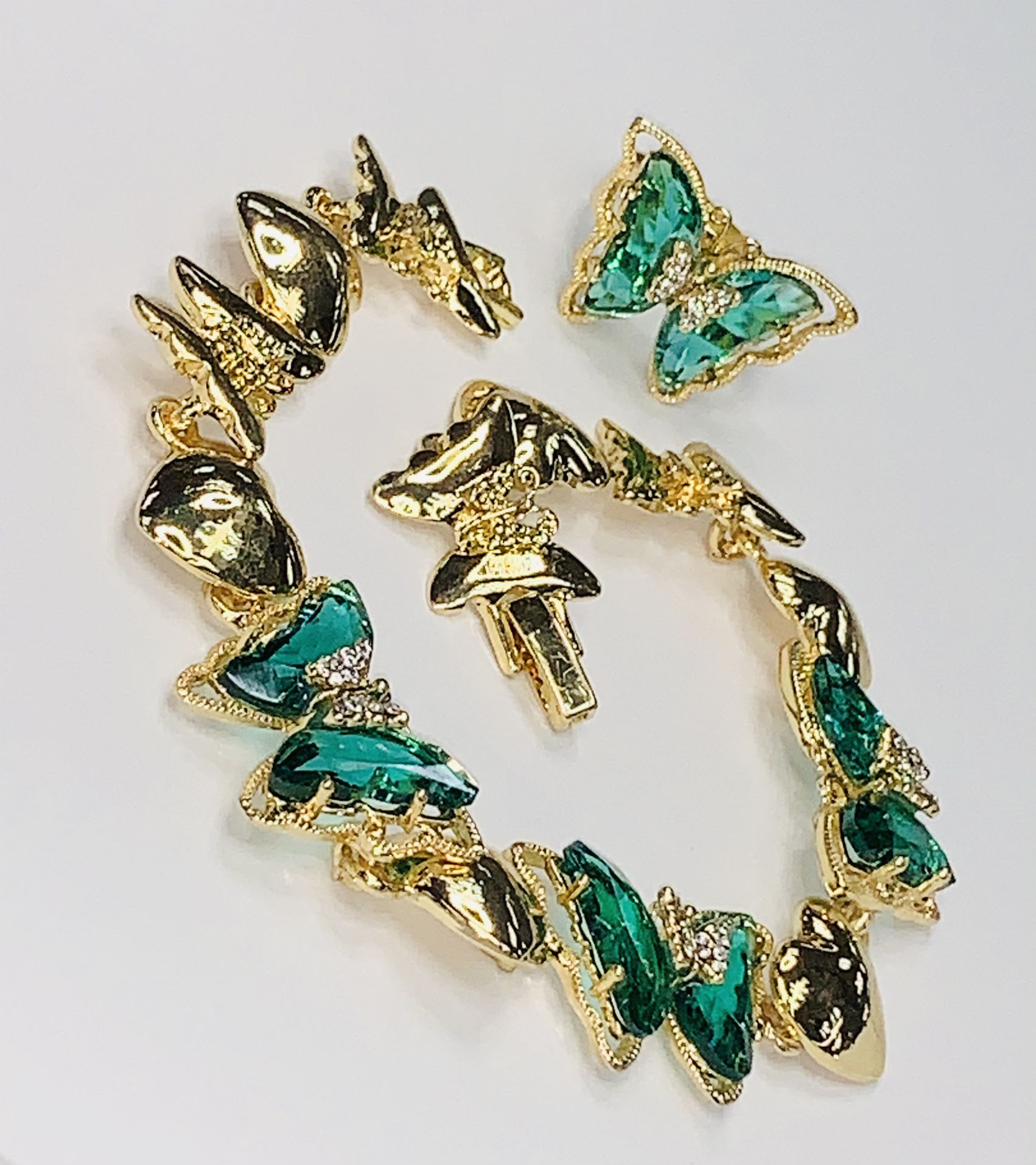 22k Stainless Steel Emerald Butterfly Ring And Bracelet,All Products : American Fashion Style Bags On Sale