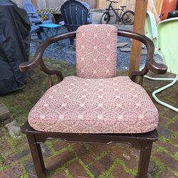 Wood and upholstered Asian influence chair