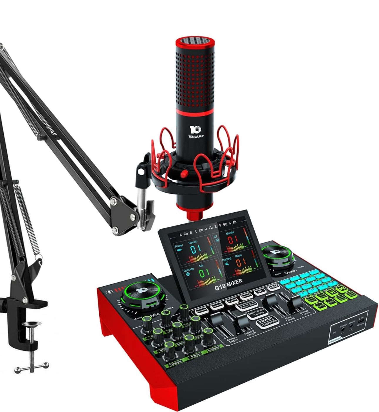 Podcast Equipment Bundle, tenlamp G10 USB Audio Interface with DJ Mixer and Sound Board