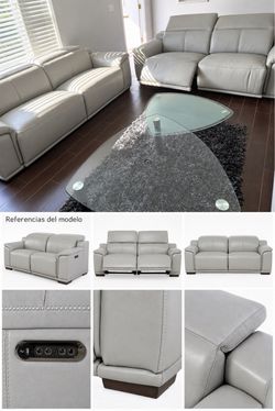 Gray Leather Power Recliner Sofa Set (2 unit)
