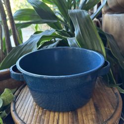 Vtg Enamelware Blue Speckle Pot Country Farmhouse Camping Decor Two Handle Granitewear Metal Coated
