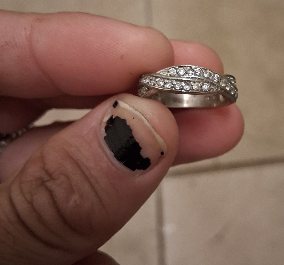 Sterling Silver Band Ring Cz Size 8.5/9