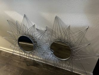 Set of 2 Modern Silver Starburst Wall Mirrors