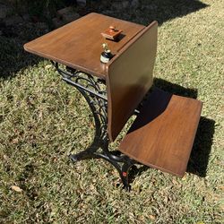 Antique Cast Iron & Wood School Desk – Ornate Industrial Base with Attached Seat