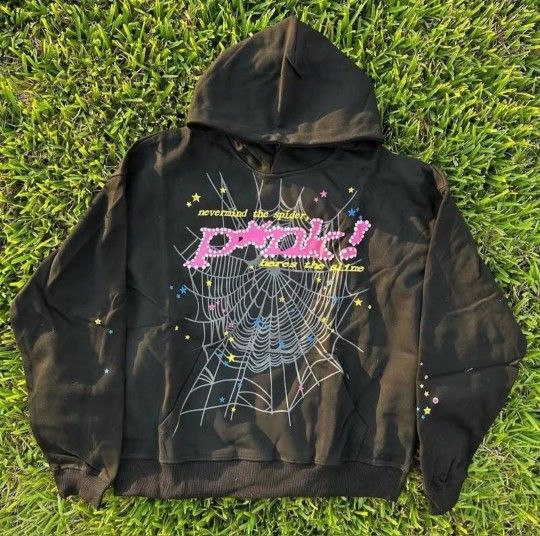 PINK AND BLACK SP5DER P*NK HOODIE