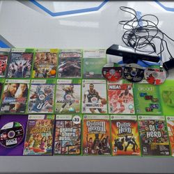 Lot Of Games And Xbox 360 Kinect Sensor  GTA 5 Madden 2k Ww Mortal Kombat And More