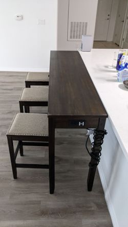 Dark Wood Console Table with 3 Stools
