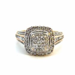 Woman’s Ladies 10k Two Toned White Yellow Gold Diamond Cluster 1.00 CTW Ring Size 8 GP3124605