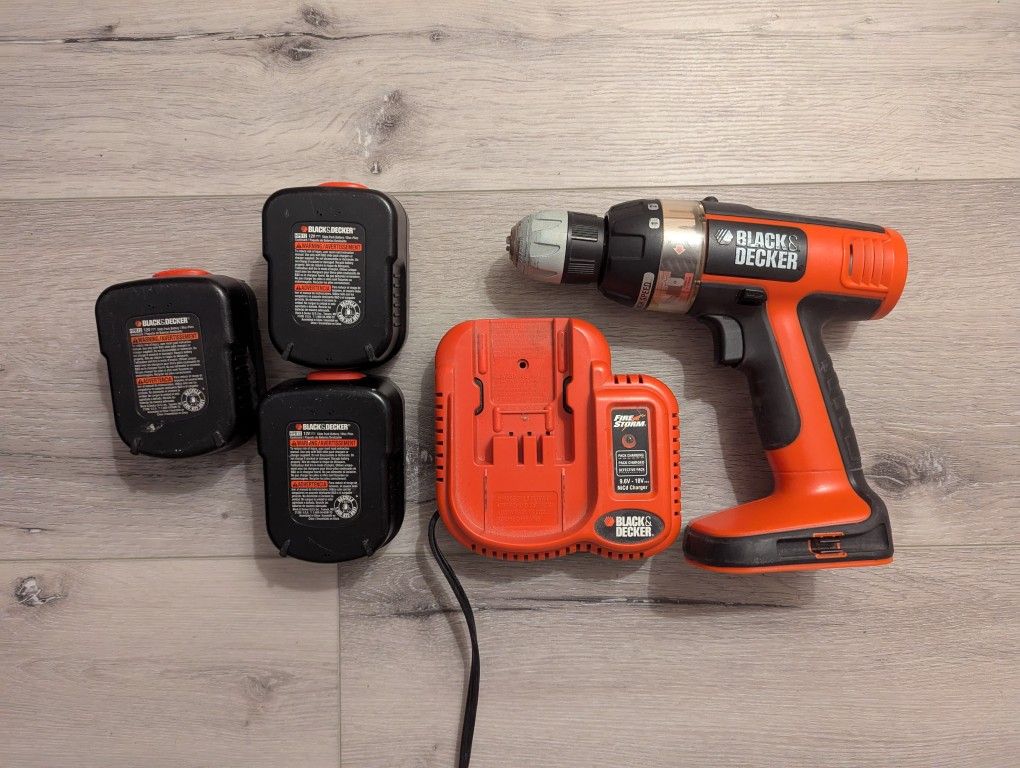 Black And Decker Drill, Charger, Batteries