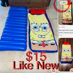 $15 SpongeBob Inflatable Bed sleeping Bag like New great for slumber party Or Camping 