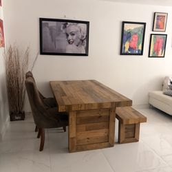 Rustic Dinner Table With Chairs And Bench 