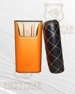 Black & Orange Leather Cigar Travel Case – Travel Humidor