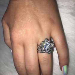 LOTUS FLOWER STERLING SILVER RING WITH CZ'S, AVAILABLE SIZES 8 and 9