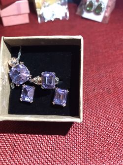 Amethyst Necklace , Earrings and Ring Size 8