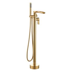 Single-Handle Floor-Mounted Tub Filler With Waterfall Spout And Hand Shower