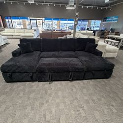 Black Double Chaise with Pullout and Storage