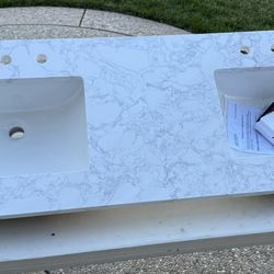 60”x22” Arabescato Engineered Stone Countertop with a Straight Edge Modern Finish.