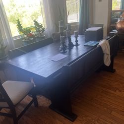 Dual Bench, Stained, Solid Wood Dining Room Table 