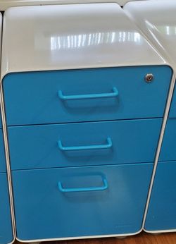 Blue/White Poppin Stow 3-Drawer Vertical Locking File Cabinet
