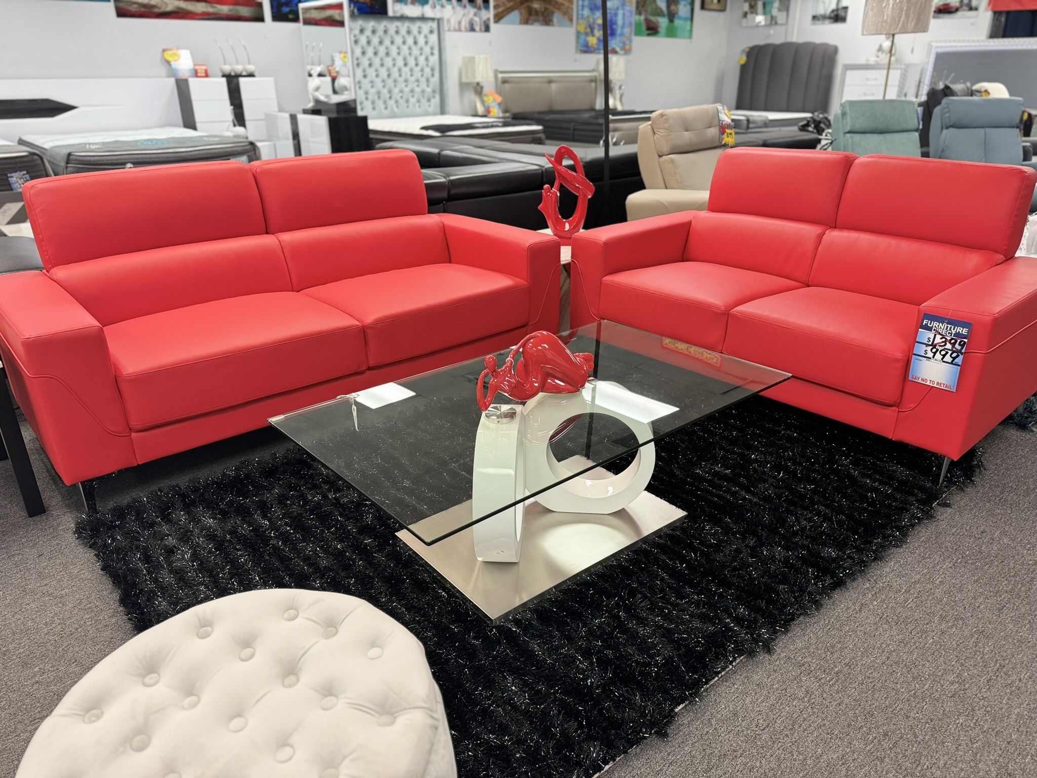 Brand NEW Stunning Red Leather Sofa & Loveseat Living Room Furniture Set On Crazy Sale This Weekend Only