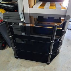 4 Tier, Black Glass Shelf - Trapezoid Shape For Corners