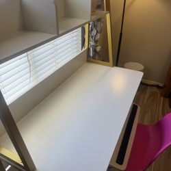 Three Tiered Gold And White Desk- Like New 