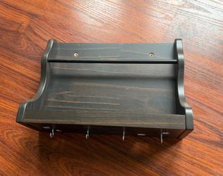 New IKEA Levla dark wood wall shelf with hooks