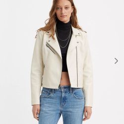 Levi’s Faux Leather White Moto Jacket, Small