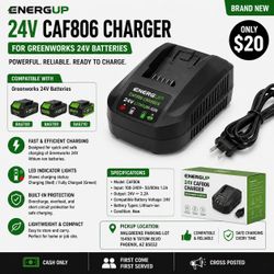 🔋 Energup 24V CAF806 Charger for Greenworks 24V Batteries – Compatible with BAG708 / BAG709 / BAG710 – New — $20