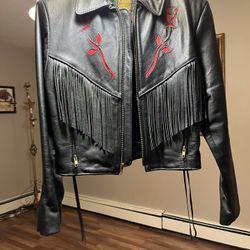 Womens Fringe Leather Biker Jacket 