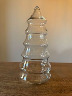 Vintage 2 Piece Clear Glass Christmas Tree Apothecary Jar 10.5” Tall