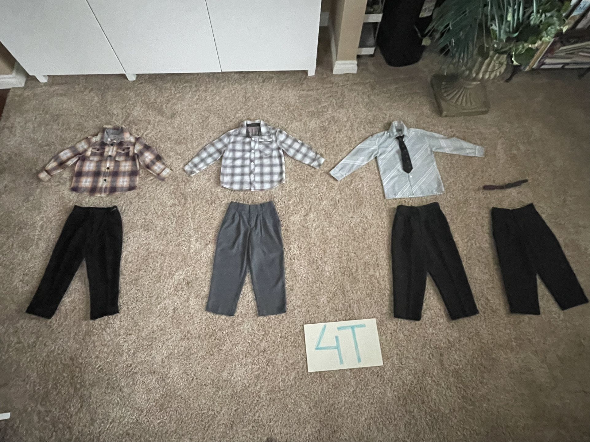 Boys size 4 or 4T clothes: dress pants, long sleeve shirts, tie, belt, special event occasion lot