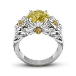 2.7 CT Round Yellow Citrine CZ Silver Daisy SZ 10