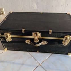 Vintage Seward Black Steamer Trunk with Original Wood Interior 