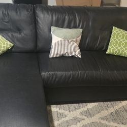 IKEA Knislinge Black Leather Or Faux Leather Couch With Chaise