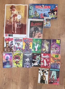 Mixed bundle including comics books, Disney Pixar monopoly, Funko pop