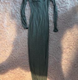 Grey Ribbed Long Sleeve Skims Dress