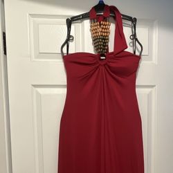 Red Summer Halter Long Dress 