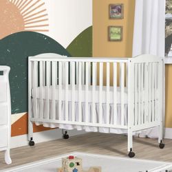 Dream On Me Full Size 2-In-1 Folding Stationary Side Crib In White