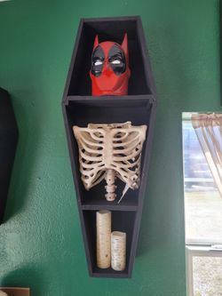 Large sized Black Gothic Coffin-Shaped Wall Shelf