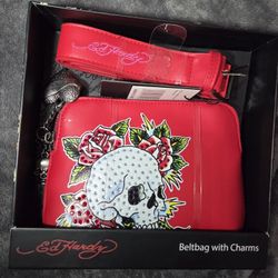 Ed Hardy Red Belt Bag With Charms