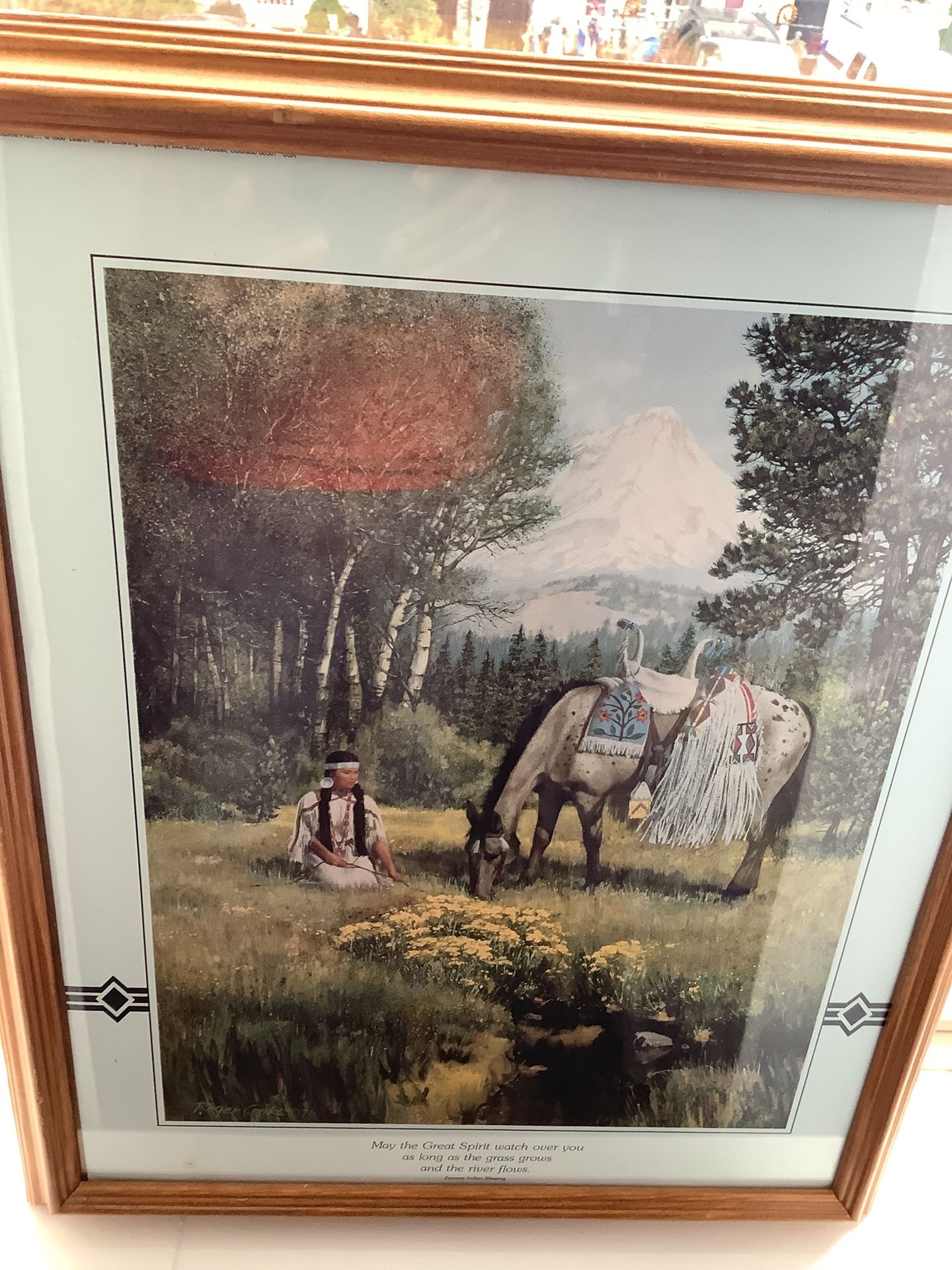 Wall Hanging Indian Picture With Panoramic Forest And The Horse